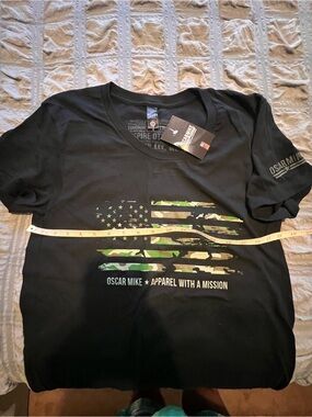 Oscar Mike Women's Black Short Sleeve Graphic Tee - Camouflage Flag